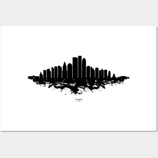 Houston City Skyline - Watercolor Black and White Posters and Art